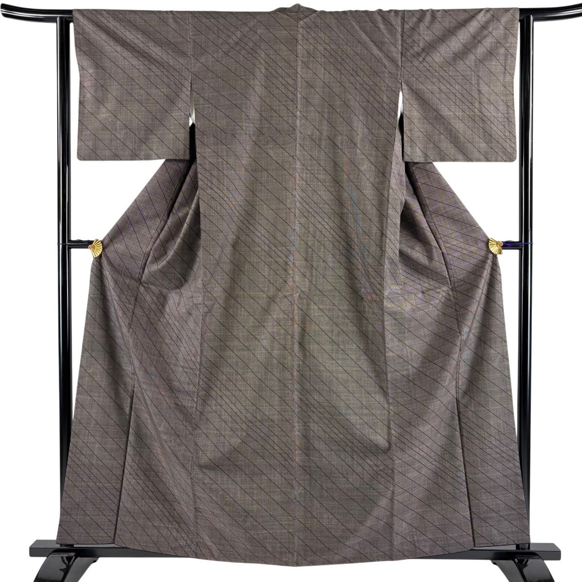 紬 身丈163cm 裄丈62cm S 袷 縦縞 色紙 黒 正絹 秀品｜中古・古着