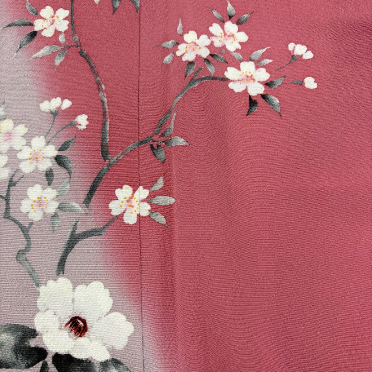 付下げ 身丈158cm 裄丈64.5cm M 袷 落款あり 桜 椿 染め分け ぼかし