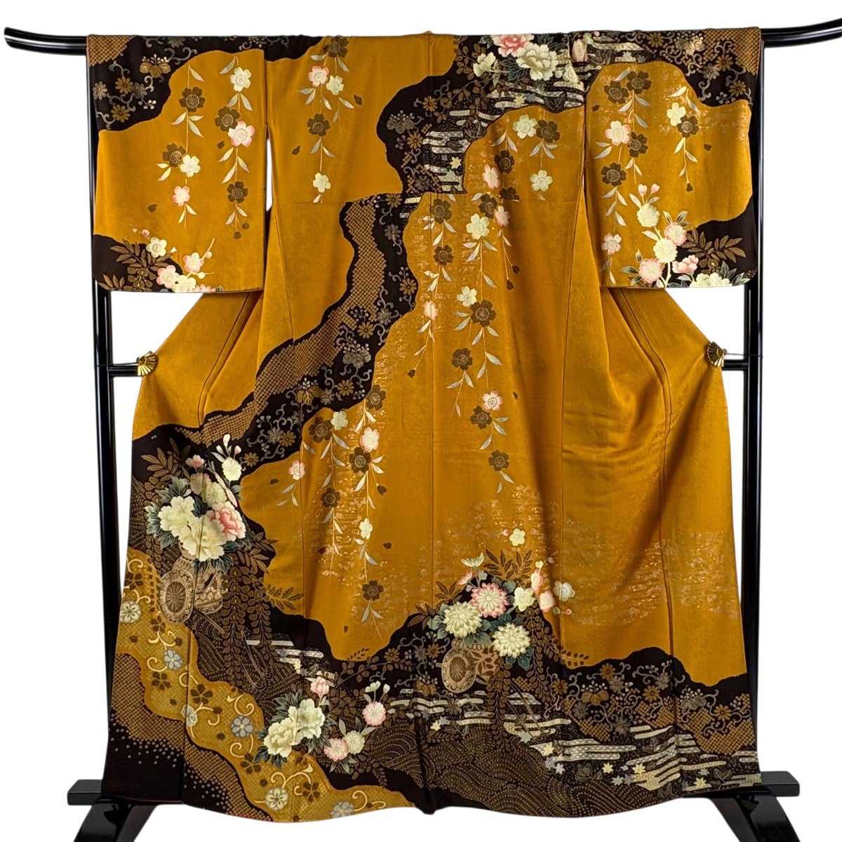 美品】 訪問着 身丈161.5cm 裄丈68cm L 袷 花車 花唐草 金彩 染め分け