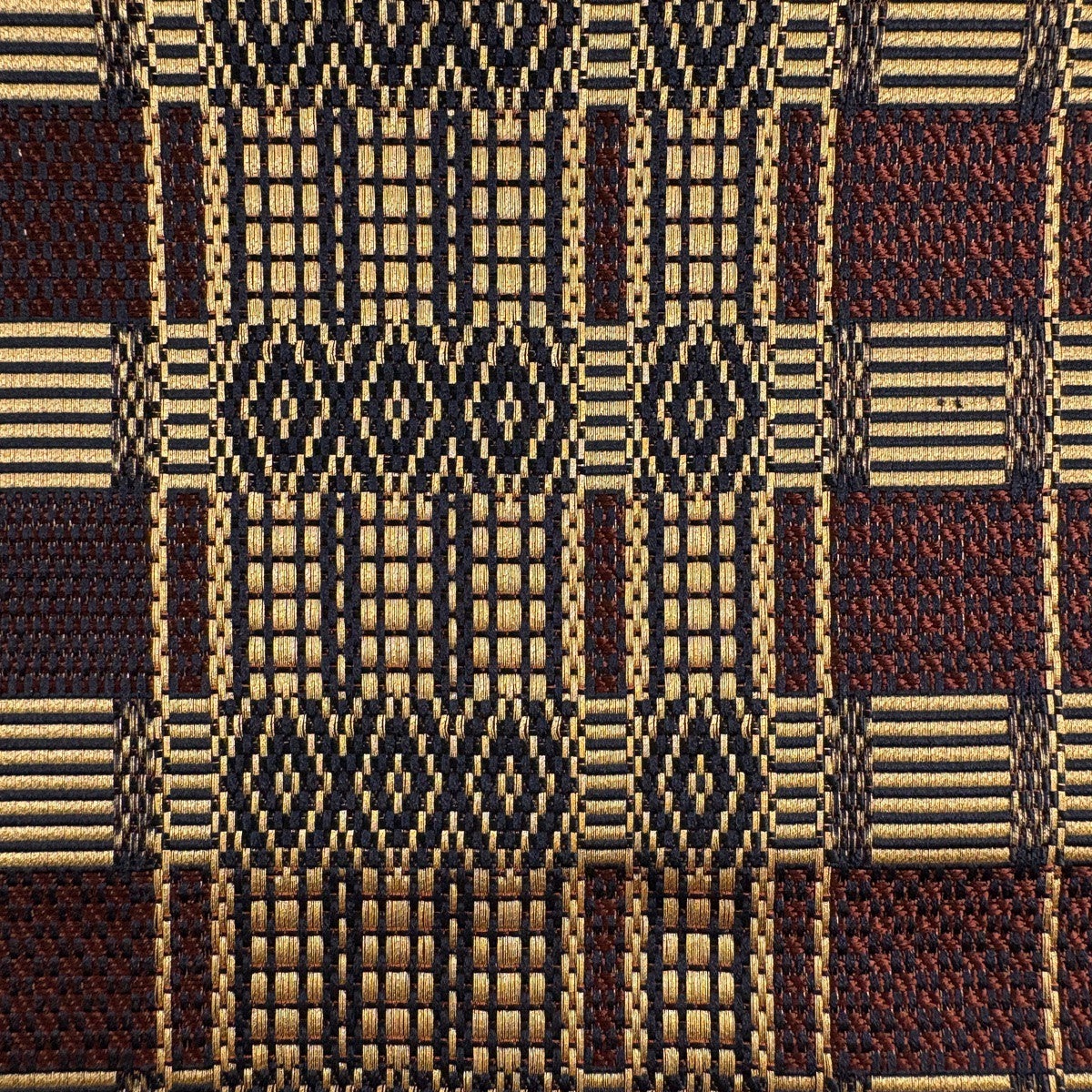 美品】 名古屋帯 優品 八寸名古屋帯 松葉仕立て 縞 幾何学模様 赤茶