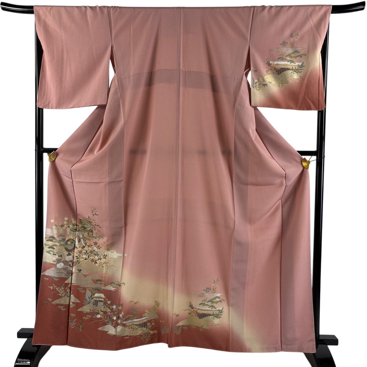 美品】 訪問着 身丈162cm 裄丈64cm M 袷 菖蒲 藤 金銀彩 染め分け 山吹