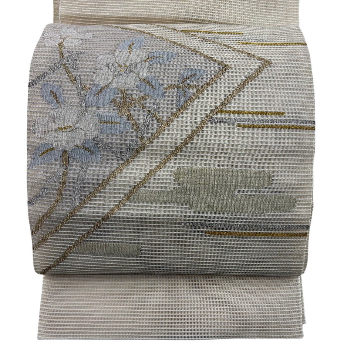 美品】 袋帯 秀品 霞 金銀糸 ベージュ お太鼓柄 正絹｜中古・古着