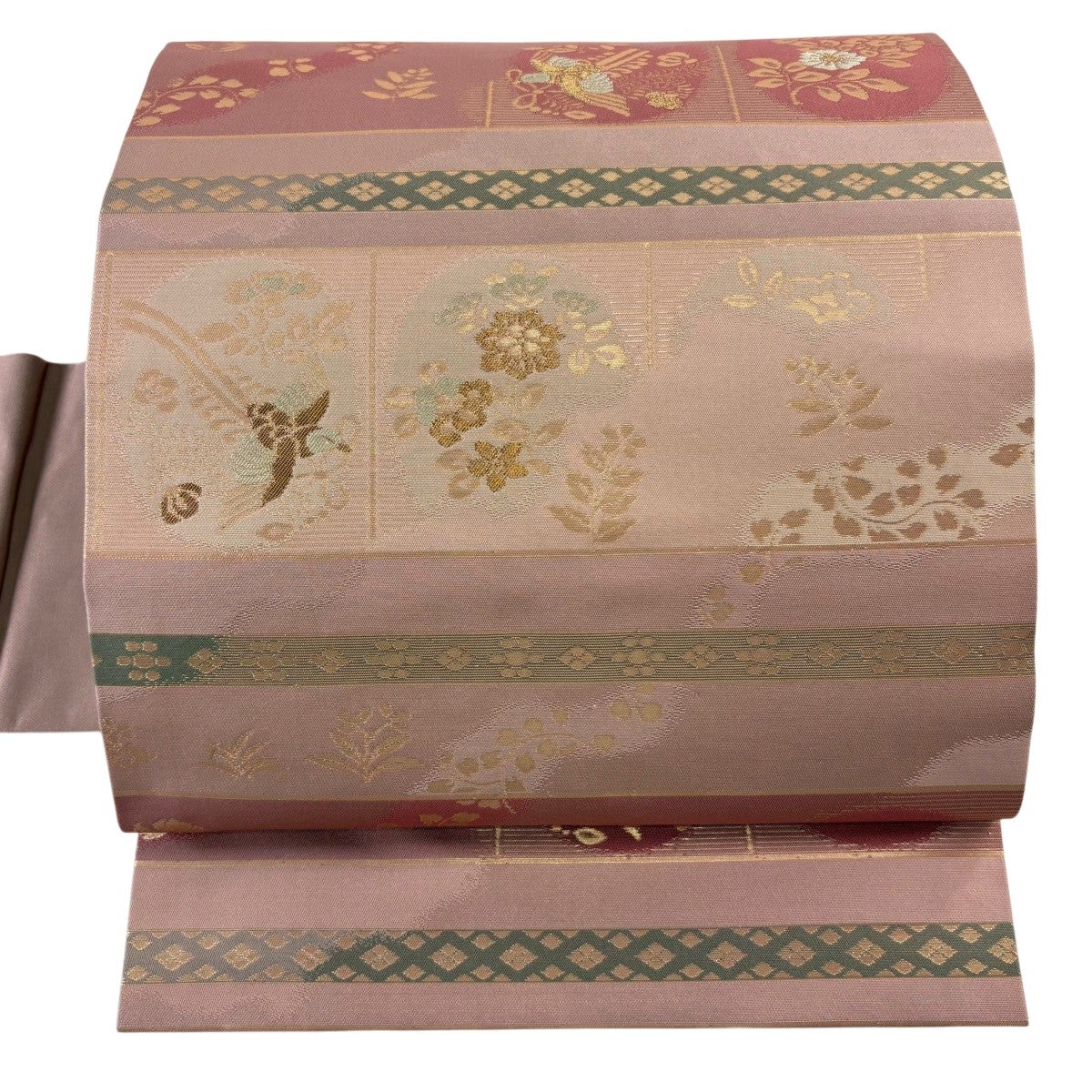 美品】 名古屋帯 優品 幾何学模様 箔 クリーム 正絹｜中古・古着