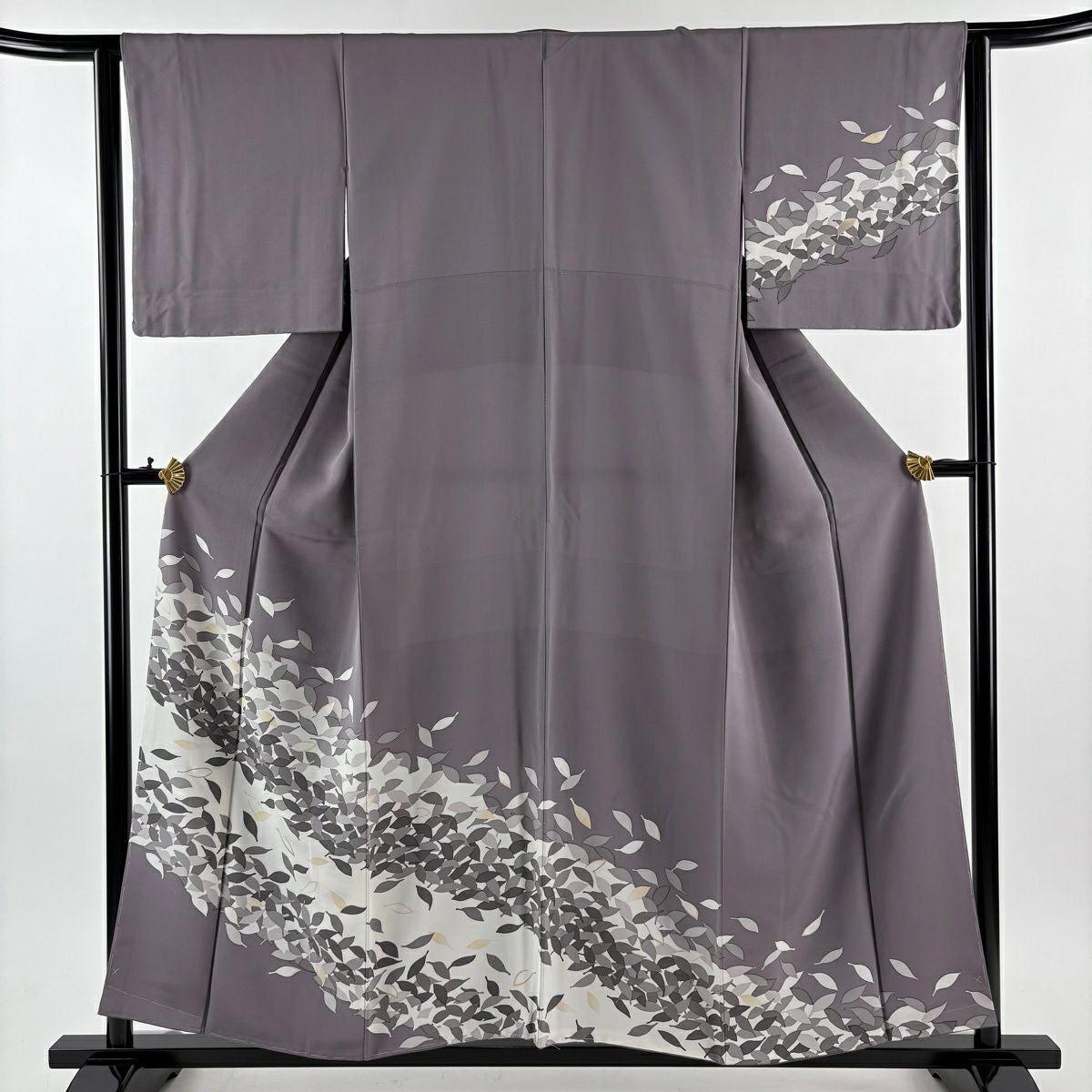 在庫一掃】 訪問着 身丈152.5cm 裄丈62cm S 袷 笹 竹 金彩 灰緑 正絹