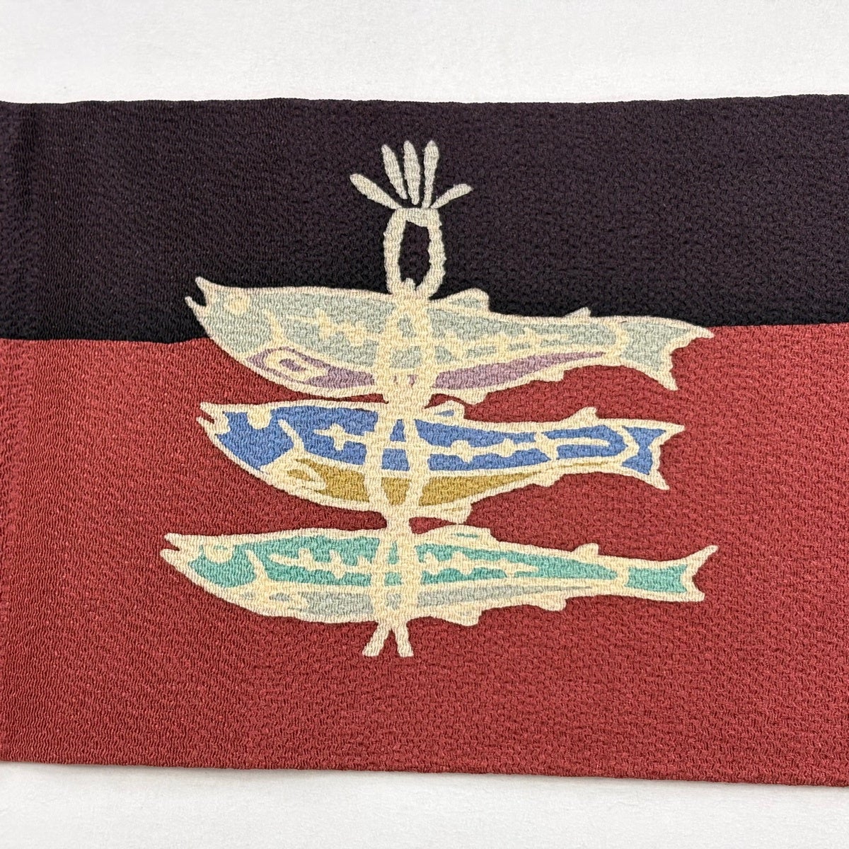 50%OFF 名古屋帯 秀品 落款あり 魚 縮緬 赤紫 正絹 K50｜中古・古着