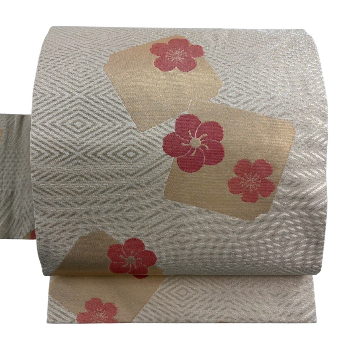 50%OFF 名古屋帯 秀品 桝屋高尾 落款あり 破れ色紙 梅 箔 薄オレンジ