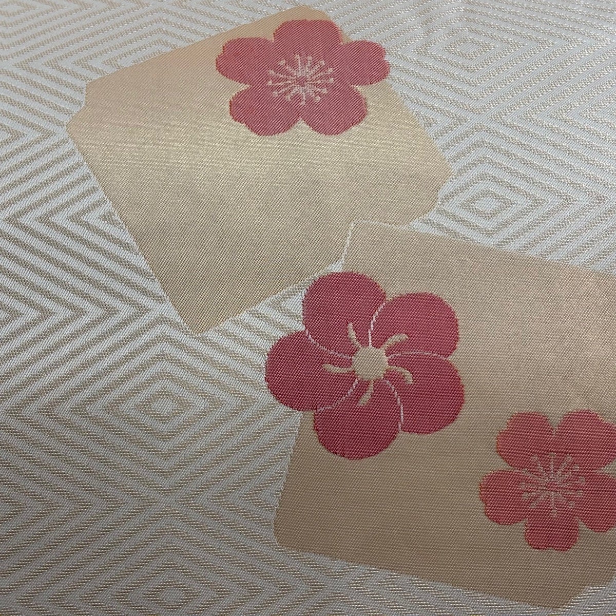 50%OFF 名古屋帯 秀品 桝屋高尾 落款あり 破れ色紙 梅 箔 薄オレンジ