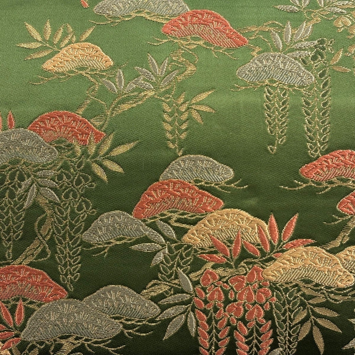 最終価格】 83%OFF 【美品】 名古屋帯 秀品 笠松 藤 金糸 緑 正絹 K70