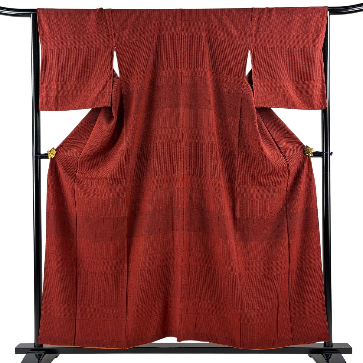 小紋 身丈155cm 裄丈65cm M 袷 縦縞 赤茶 正絹 優品｜中古・古着