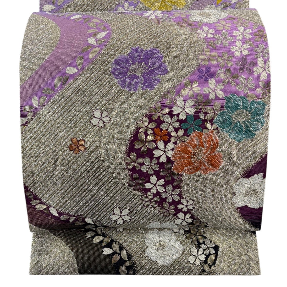 袋帯 秀品 童 花 螺鈿 箔 金色 お太鼓柄 正絹｜中古・古着・リサイクル