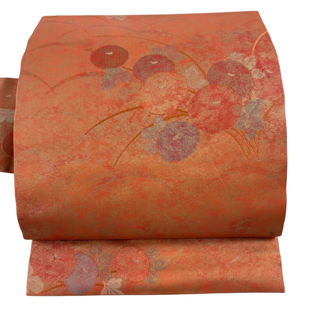 名古屋帯 優品 万寿菊 芝 箔 金糸 オレンジ 正絹｜中古・古着