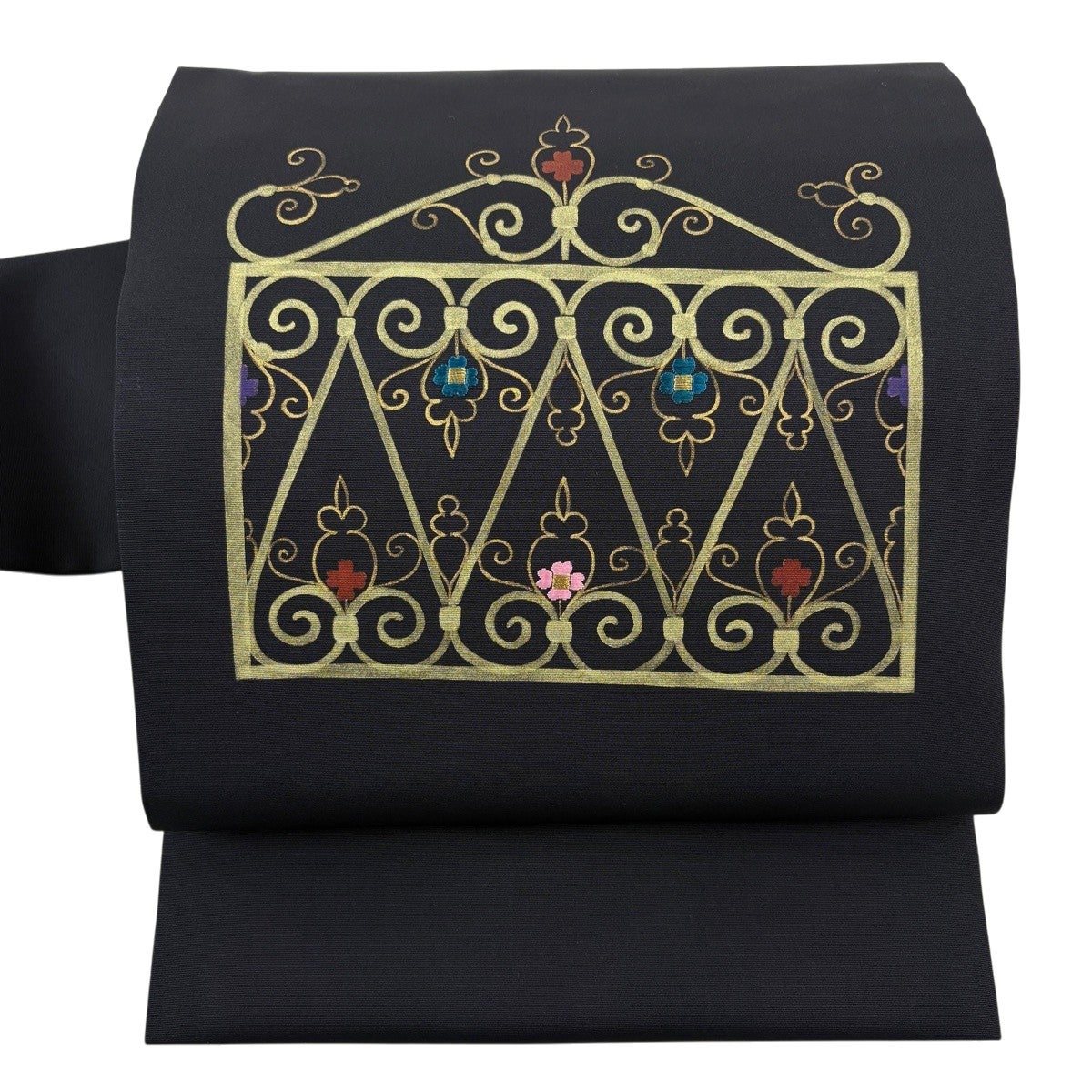名古屋帯 名品 猫 金糸 刺繍 薄オレンジ 正絹｜中古・古着・リサイクル