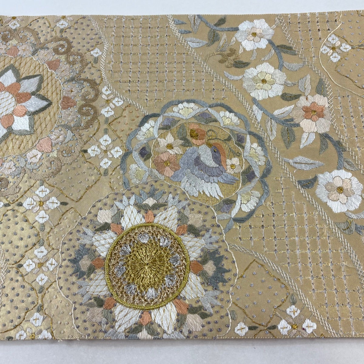 袋帯 逸品 華文 花鳥 金銀糸 刺繍 金色 六通 正絹｜中古・古着