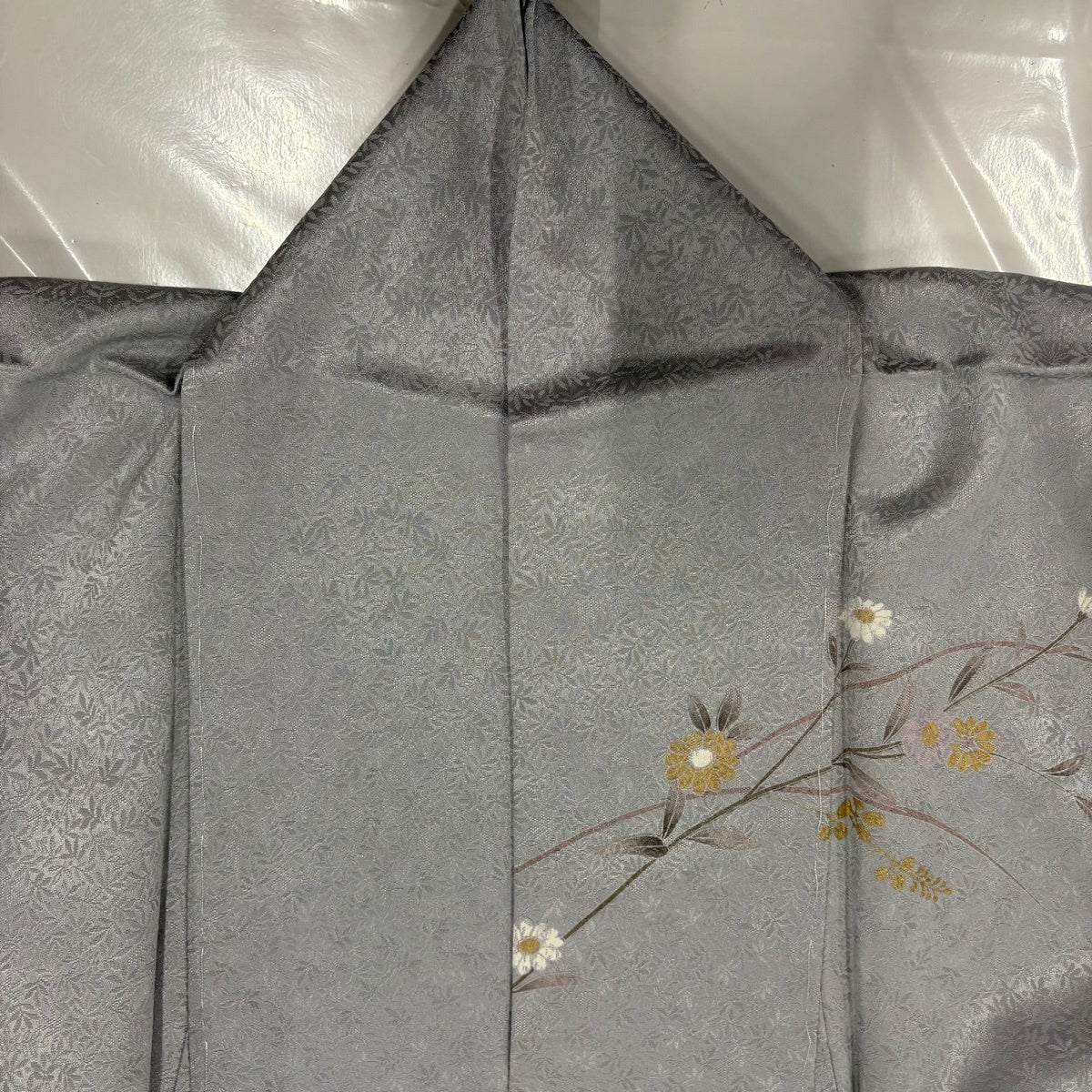 美品】 訪問着 身丈170cm 裄丈66.5cm M 袷 梅 菊 金糸 金彩 青灰色
