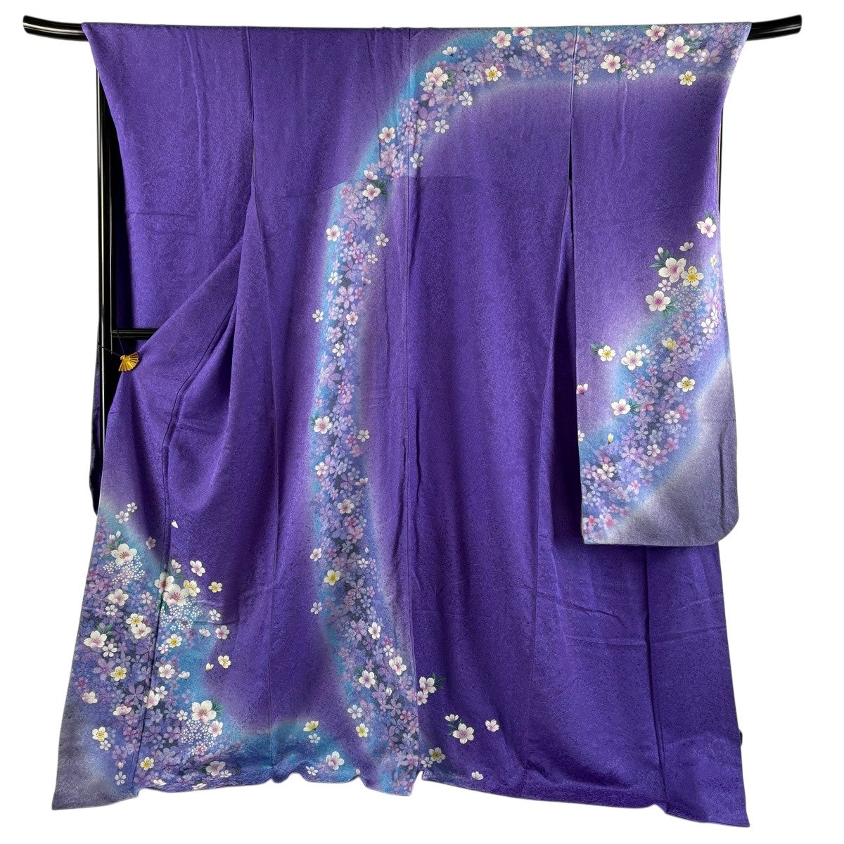 振袖 身丈173cm 裄丈73cm L 袷 桜 箔 ぼかし 紫 正絹 秀品｜中古・古着