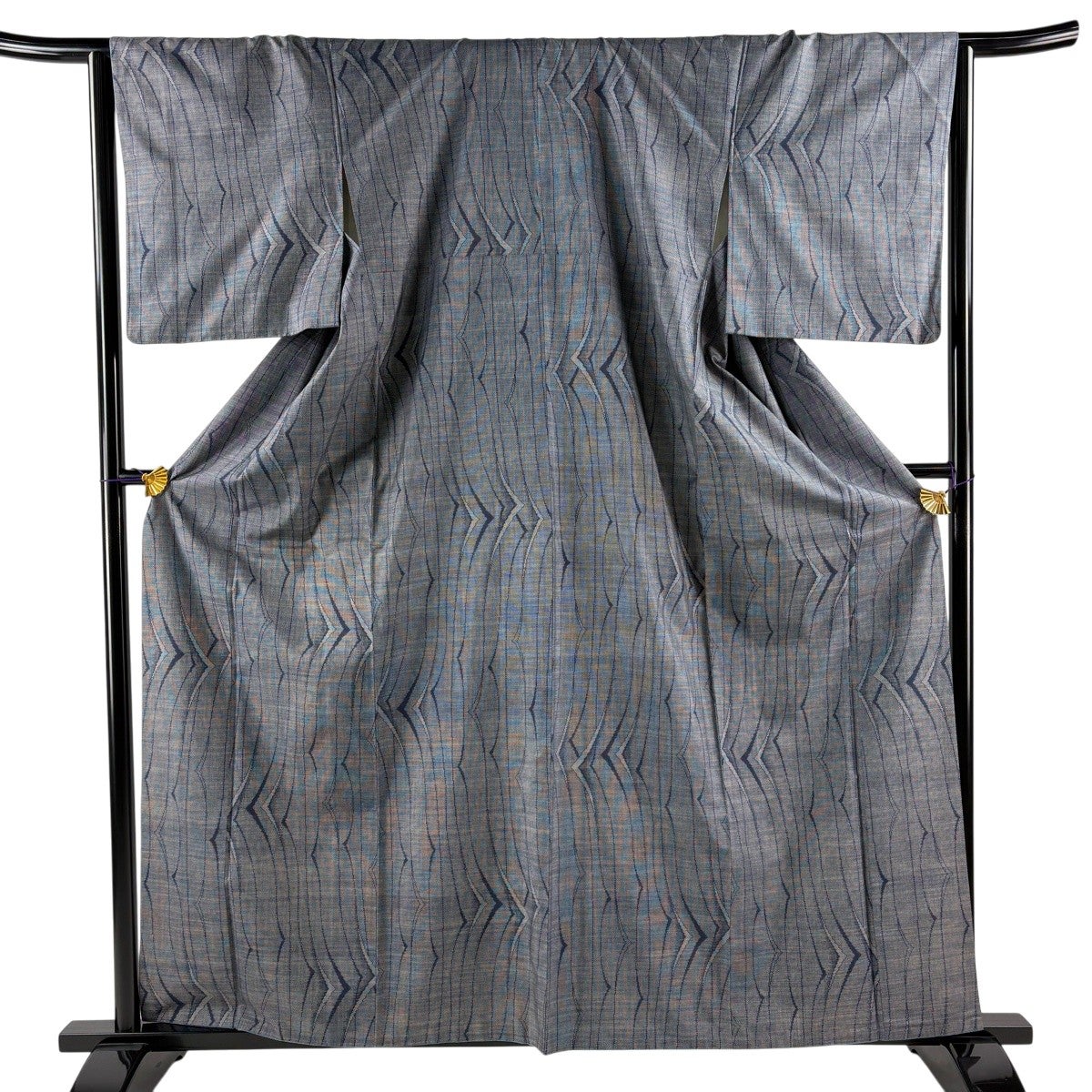 紬 身丈160cm 裄丈63.5cm S 袷 幾何学模様 草花 墨色 正絹 優品｜中古