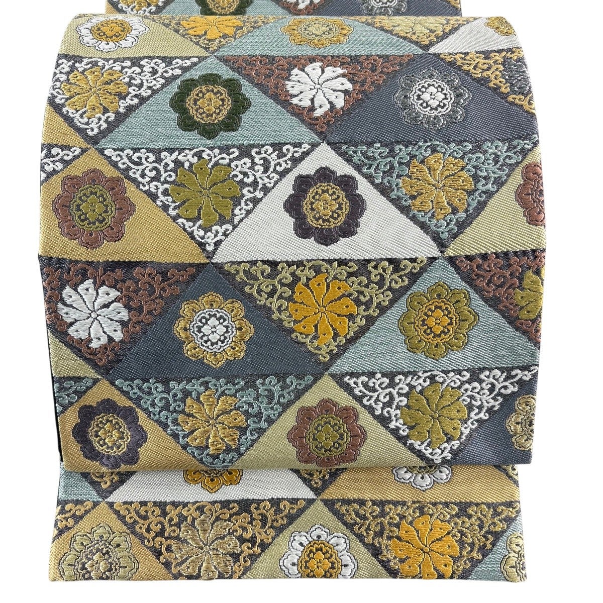 美品】 袋帯 名品 草花 鱗 金銀糸 オレンジ 六通 正絹｜中古・古着