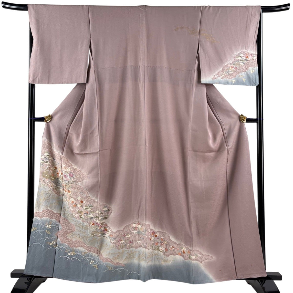 訪問着 身丈166cm 裄丈67.5cm L 袷 蔦 実 染め分け 灰紫 正絹 逸品