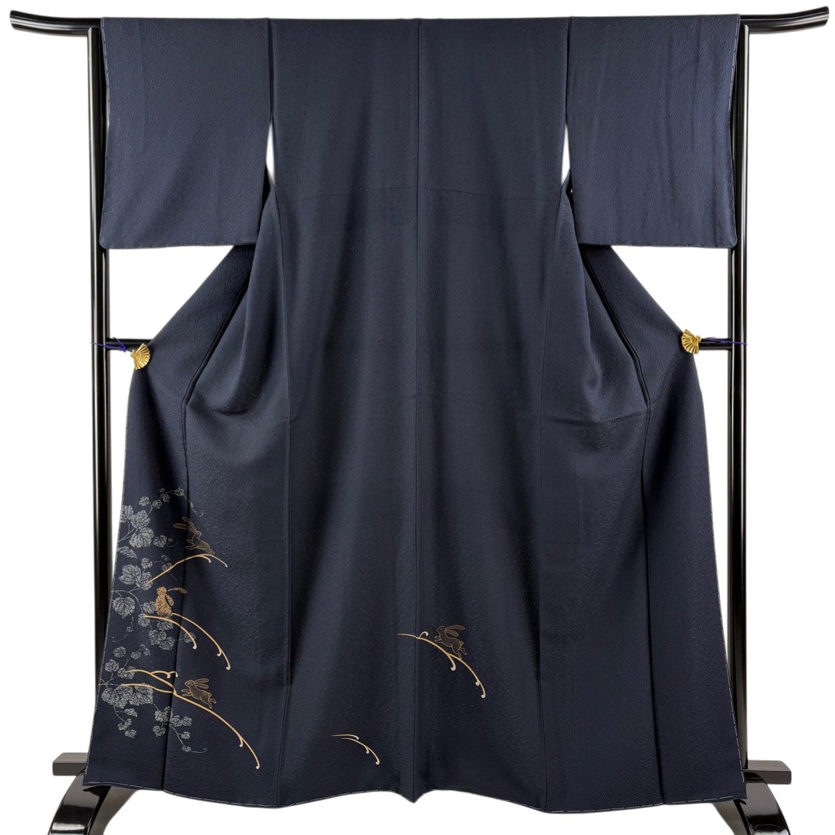 付下げ 身丈165.5cm 裄丈68.5cm L 袷 紬地 市松 桜 墨色 正絹 秀品