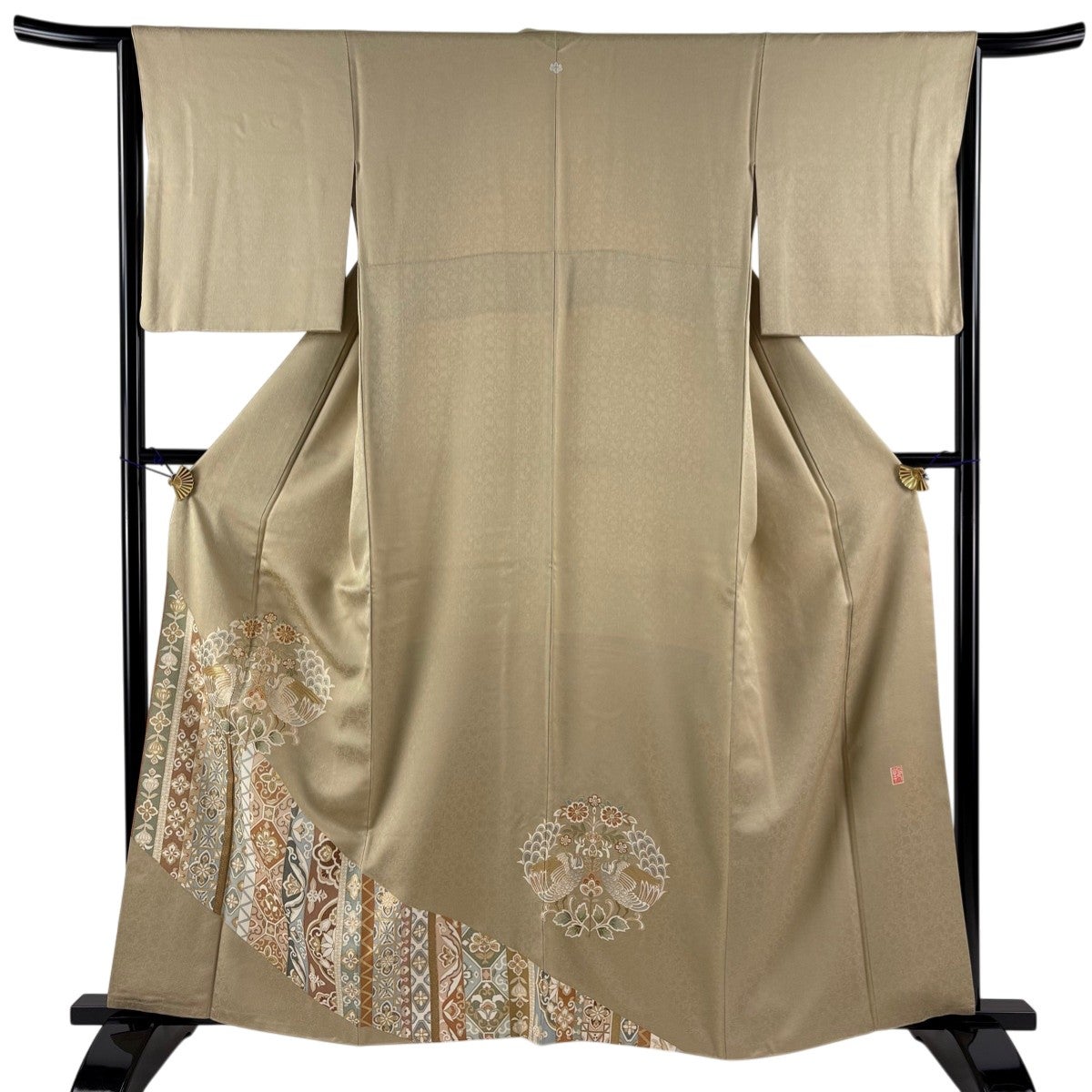 色留袖 身丈161cm 裄丈65.5cm 正絹 秀品 【中古】 色留袖 身丈167cm 裄丈67cm M 袷 松竹梅 扇 金彩 ピンク 正絹 秀品 一