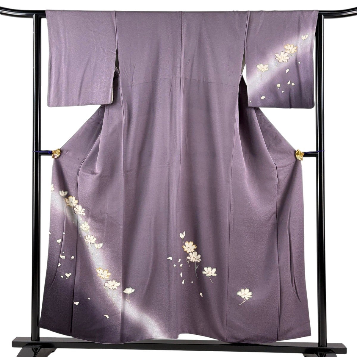★専用★未使用品 色無地 薄い灰紫 一つ紋 身丈157.5cm 裄丈63.5cm 付下げ 身丈157.5cm 裄丈68.5cm L 袷 草花 建物 刺繍 ぼかし 茶紫 正絹
