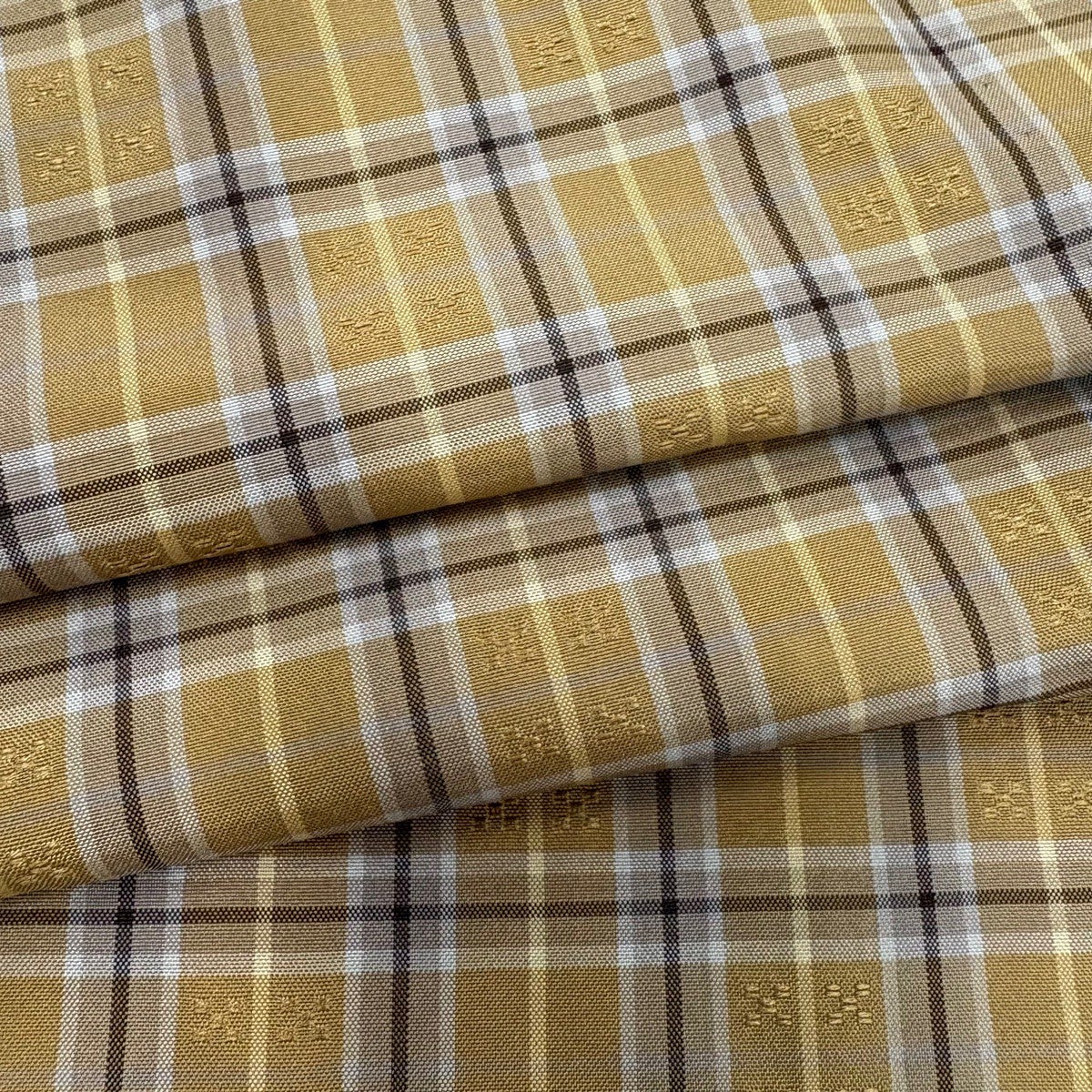 美品】 紬 身丈154.5cm 裄丈63.5cm S 単衣 格子 幾何学 薄茶色 正絹