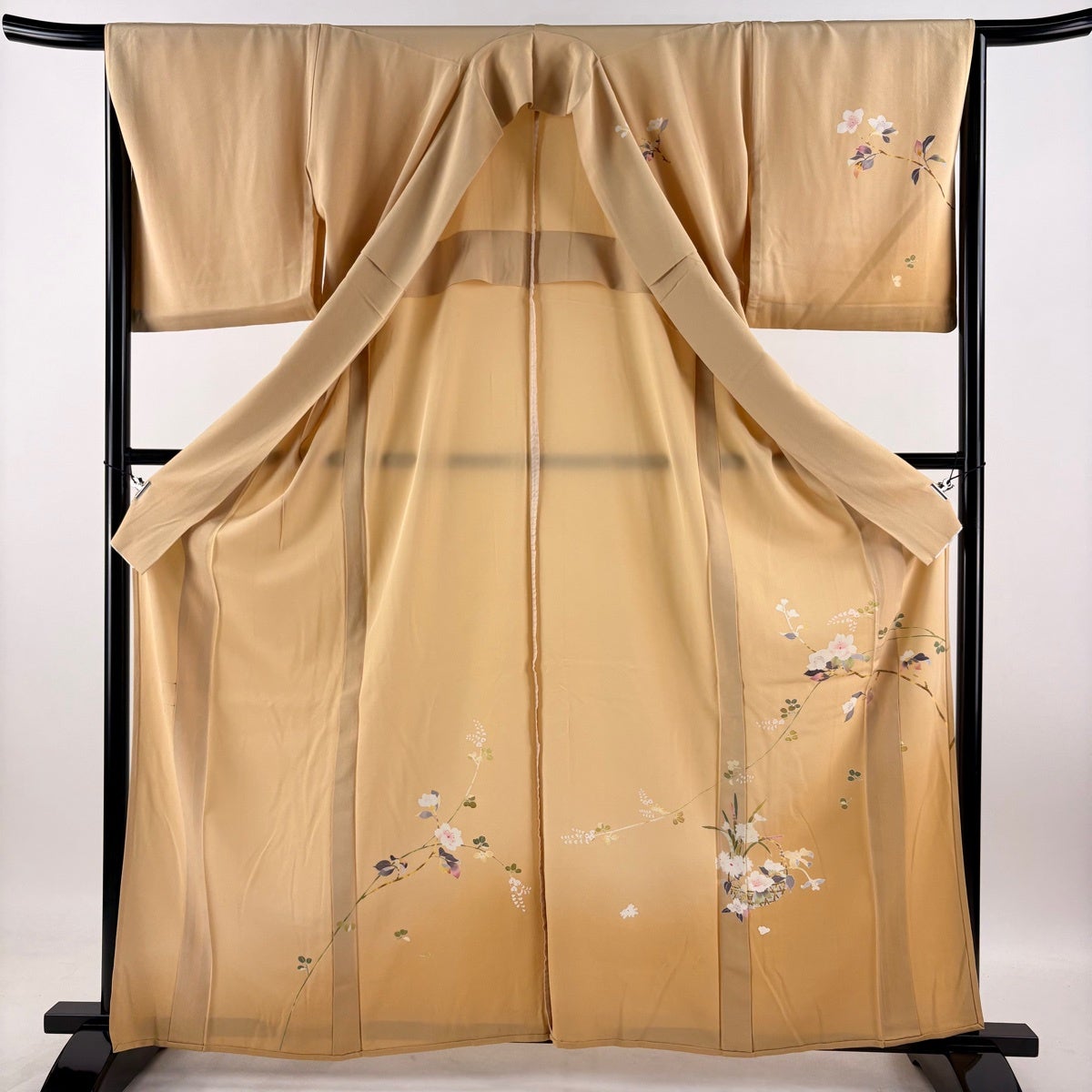 付下げ 身丈162cm 裄丈65.5cm M 単衣 百貫石峰 落款あり 枝花 花籠