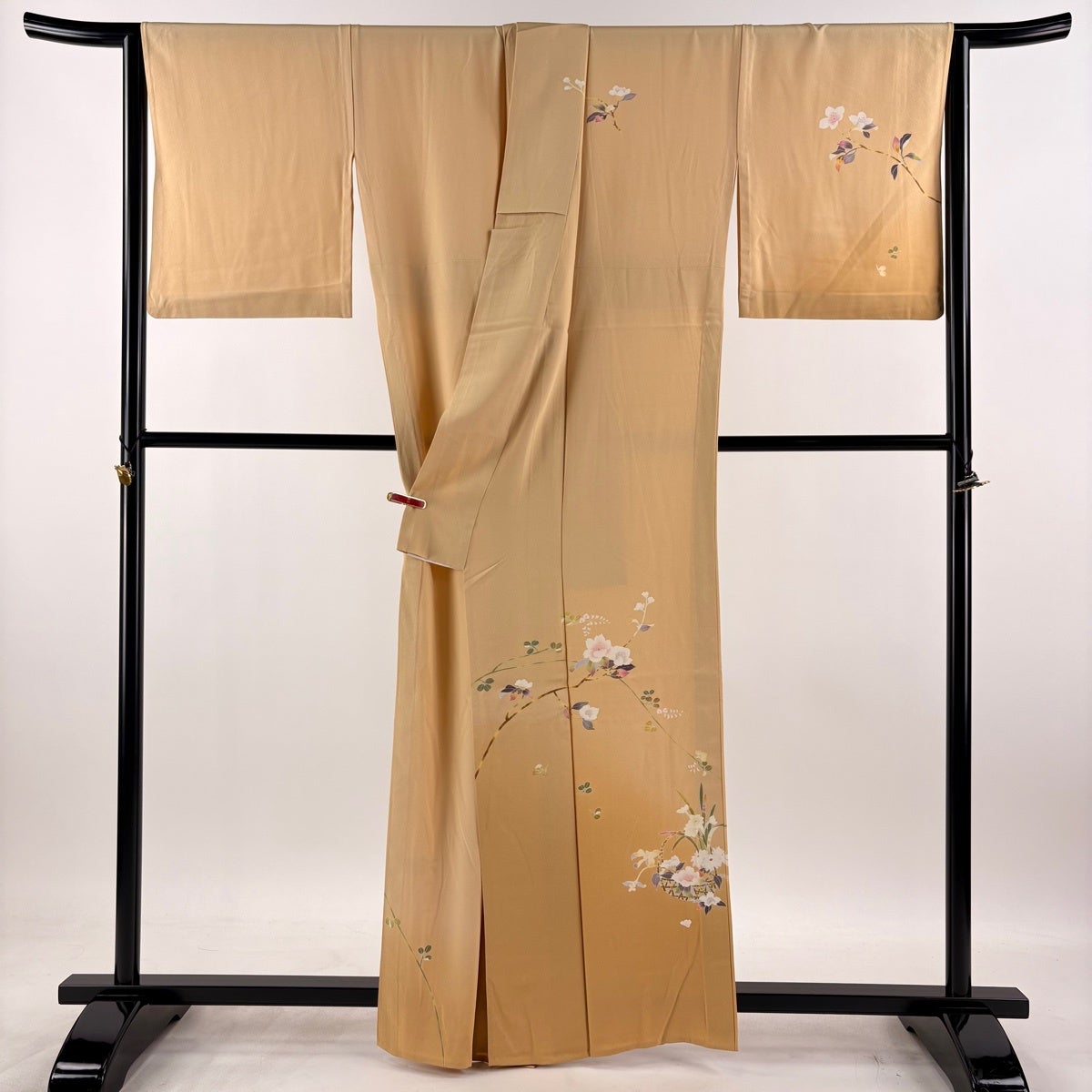 付下げ 身丈162cm 裄丈65.5cm M 単衣 百貫石峰 落款あり 枝花 花籠