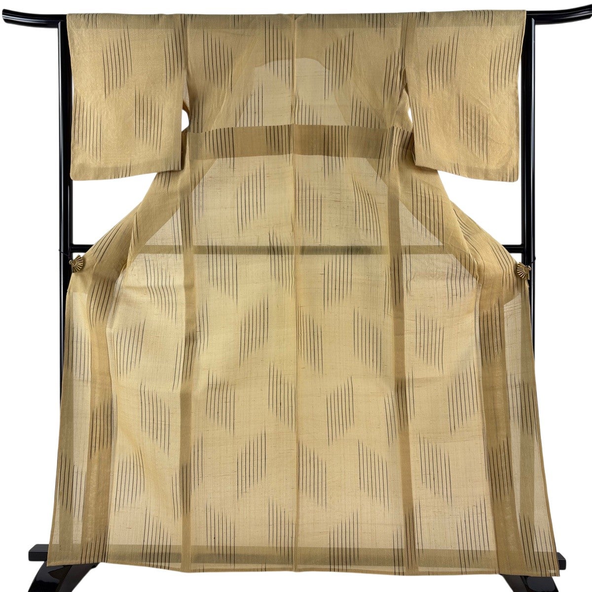 紬 身丈164.5cm 裄丈64cm M 薄物 夏紬 縞 ベージュ 麻 逸品｜中古