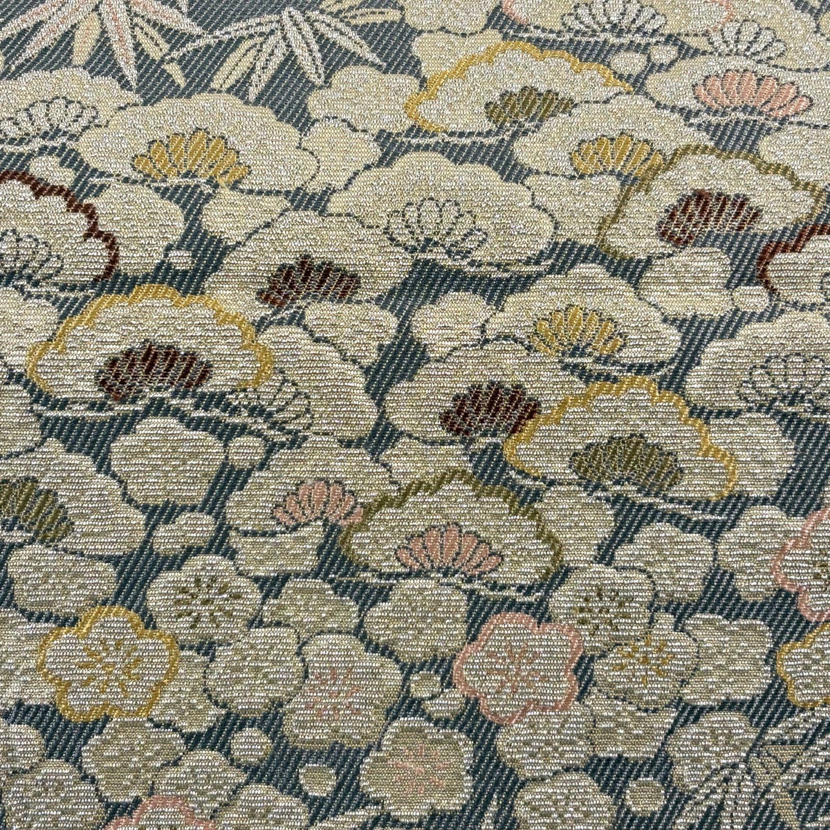 袋帯 名品 松竹梅 幾何学模様 銀糸 ベージュ 六通 正絹｜中古・古着