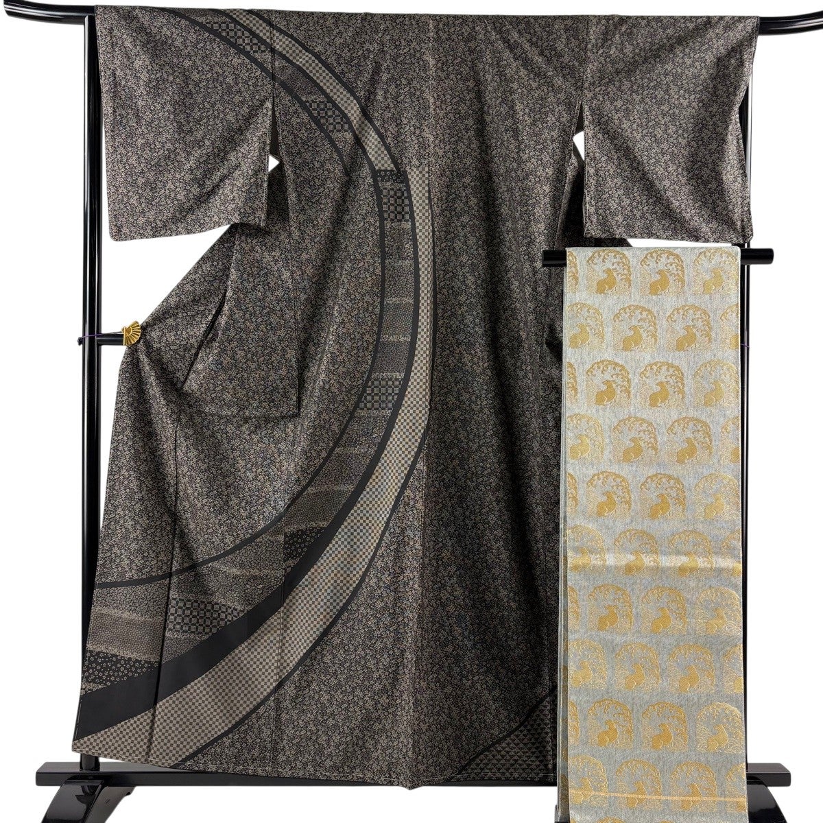 美品】 訪問着 身丈158.5cm 裄丈67cm M 袷 袋帯セット 大島紬地 証紙