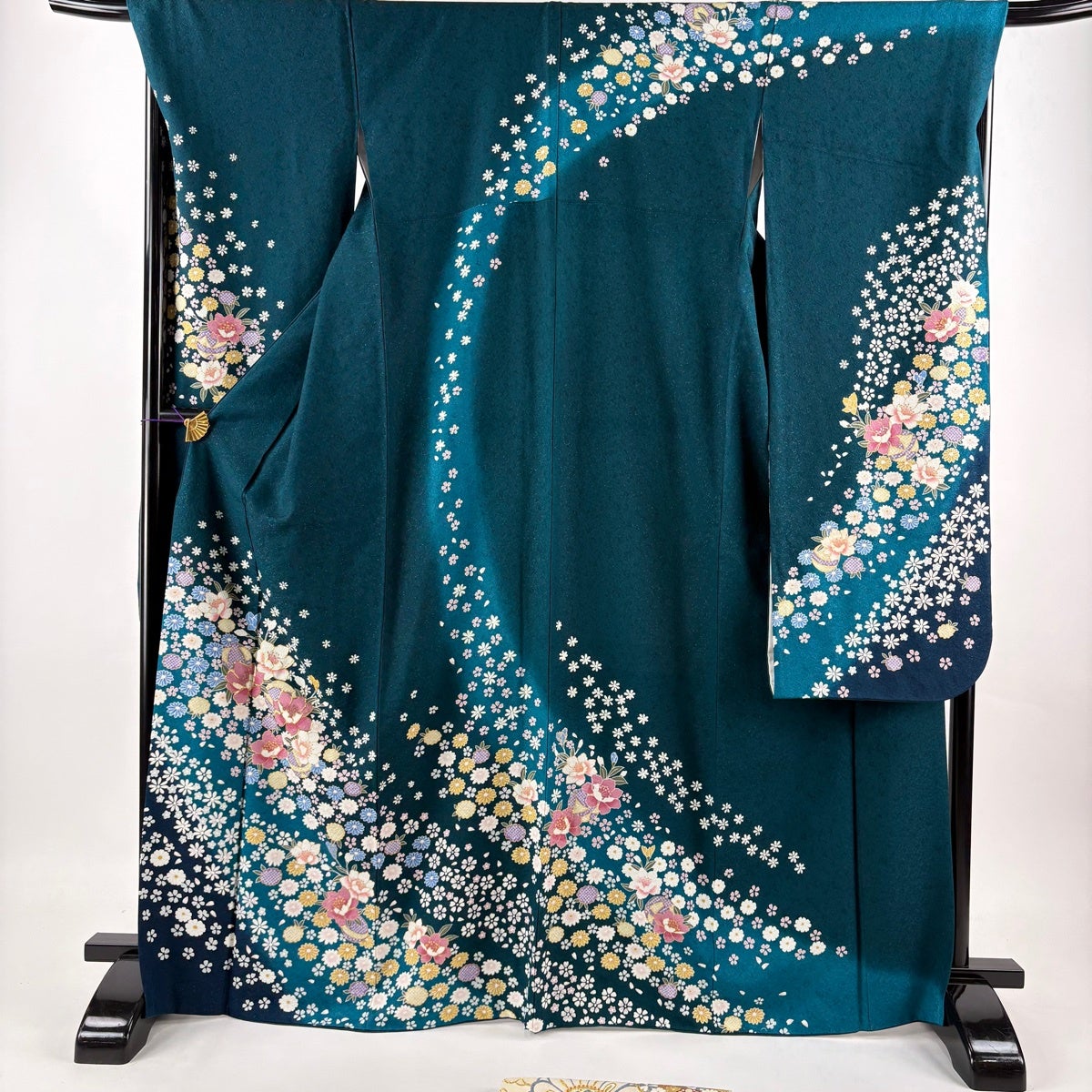 振袖 身丈168cm 裄丈69.5cm L 袷 袋帯フルセット 草花 鞠 金糸 銀通し