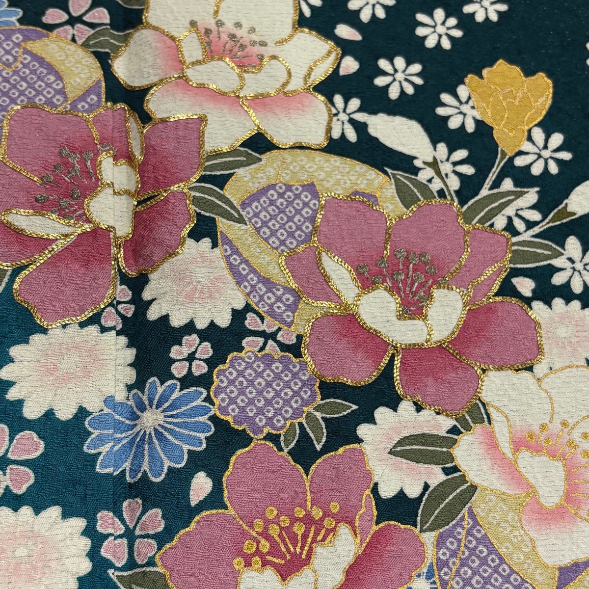 振袖 身丈168cm 裄丈69.5cm L 袷 袋帯フルセット 草花 鞠 金糸 銀通し