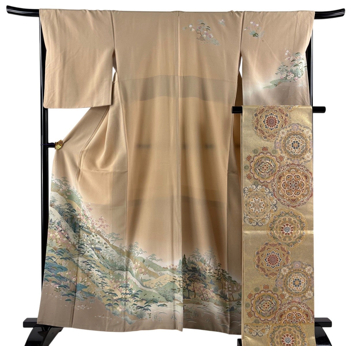 美品】 訪問着 身丈160cm 裄丈67cm M 袷 袋帯セット 落款あり 松竹梅