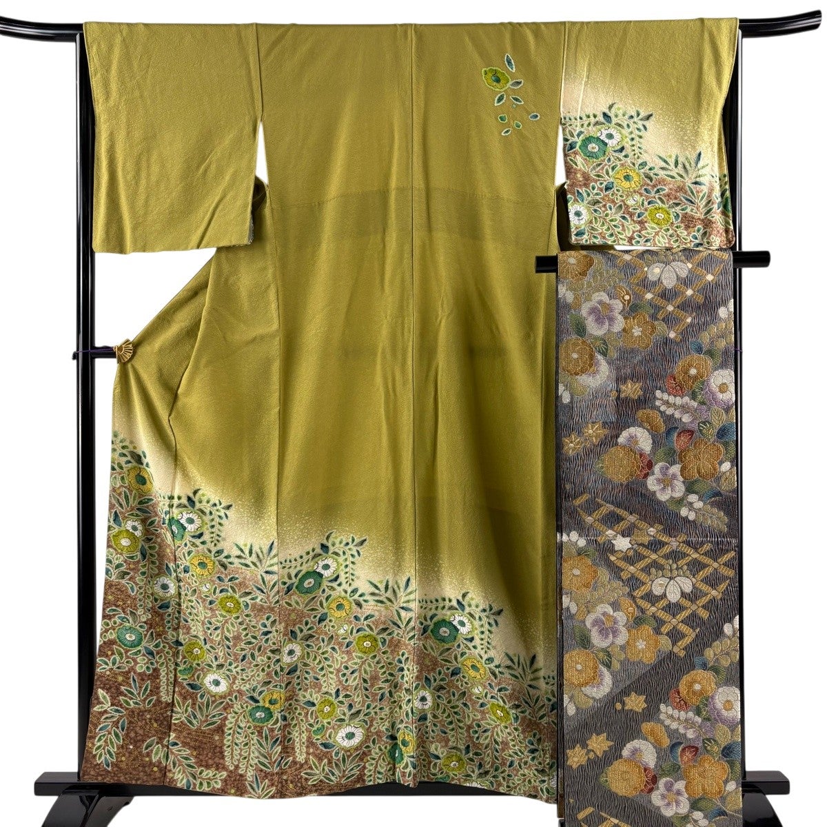 訪問着 身丈159.5cm 裄丈66cm M 袷 袋帯セット 枝花 草花 金彩 ぼかし 訪問着 身丈159.5cm 裄丈66cm M 袷 袋帯セット 枝花 草花 金彩 ぼかし