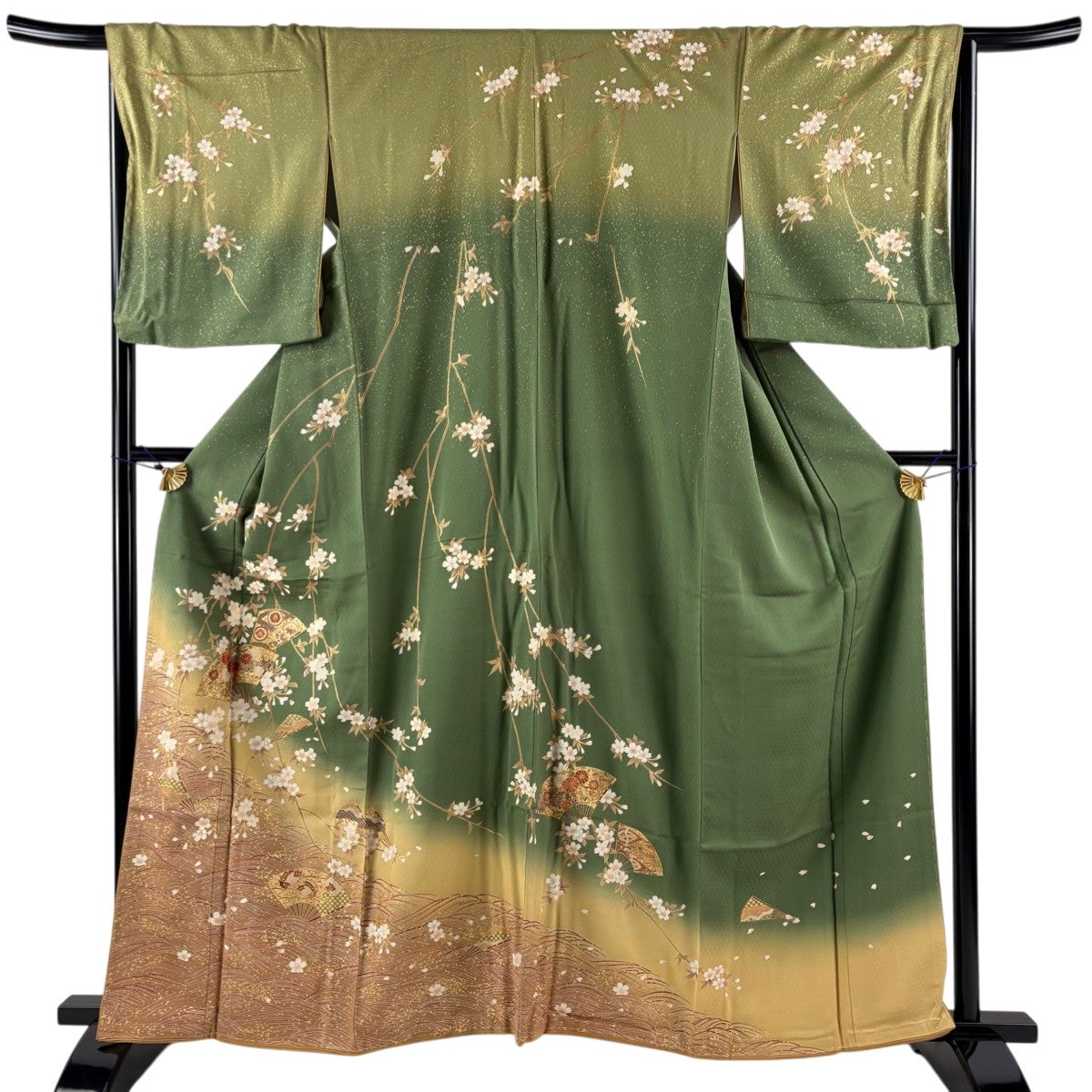 美品】 袋帯 秀品 落款あり 紬地 やまと 文字文 波 手彫木版染 灰色