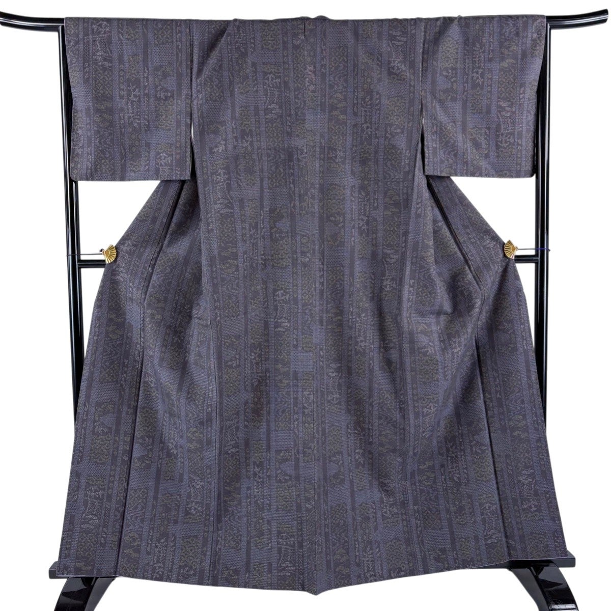 紬 身丈162cm 裄丈66.5cm 正絹 秀品 【中古】 紬 身丈162cm 裄丈63cm S 袷 縦縞模様 幾何学模様 青灰色 正絹 秀品