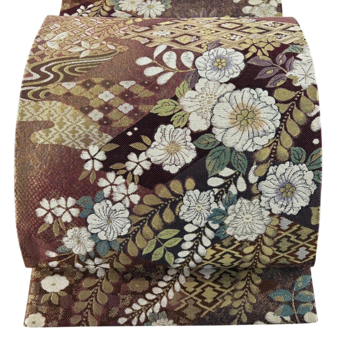 美品】 袋帯 秀品 やまと 辻が花柄 有職文様 金糸 箔 赤紫 六通 正絹