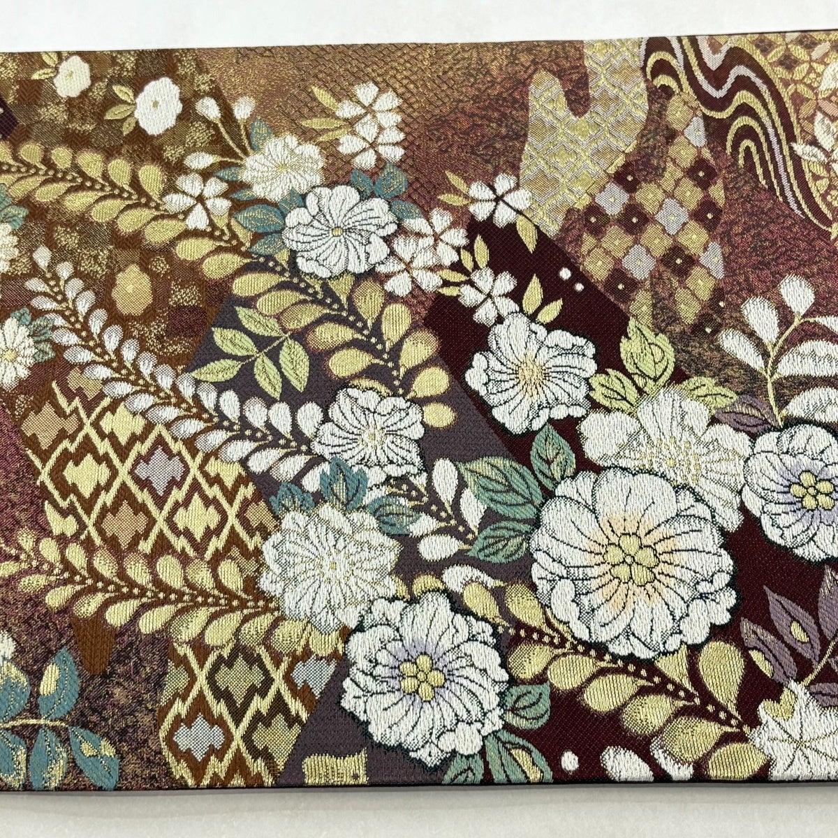 美品】 袋帯 秀品 やまと 辻が花柄 有職文様 金糸 箔 赤紫 六通 正絹