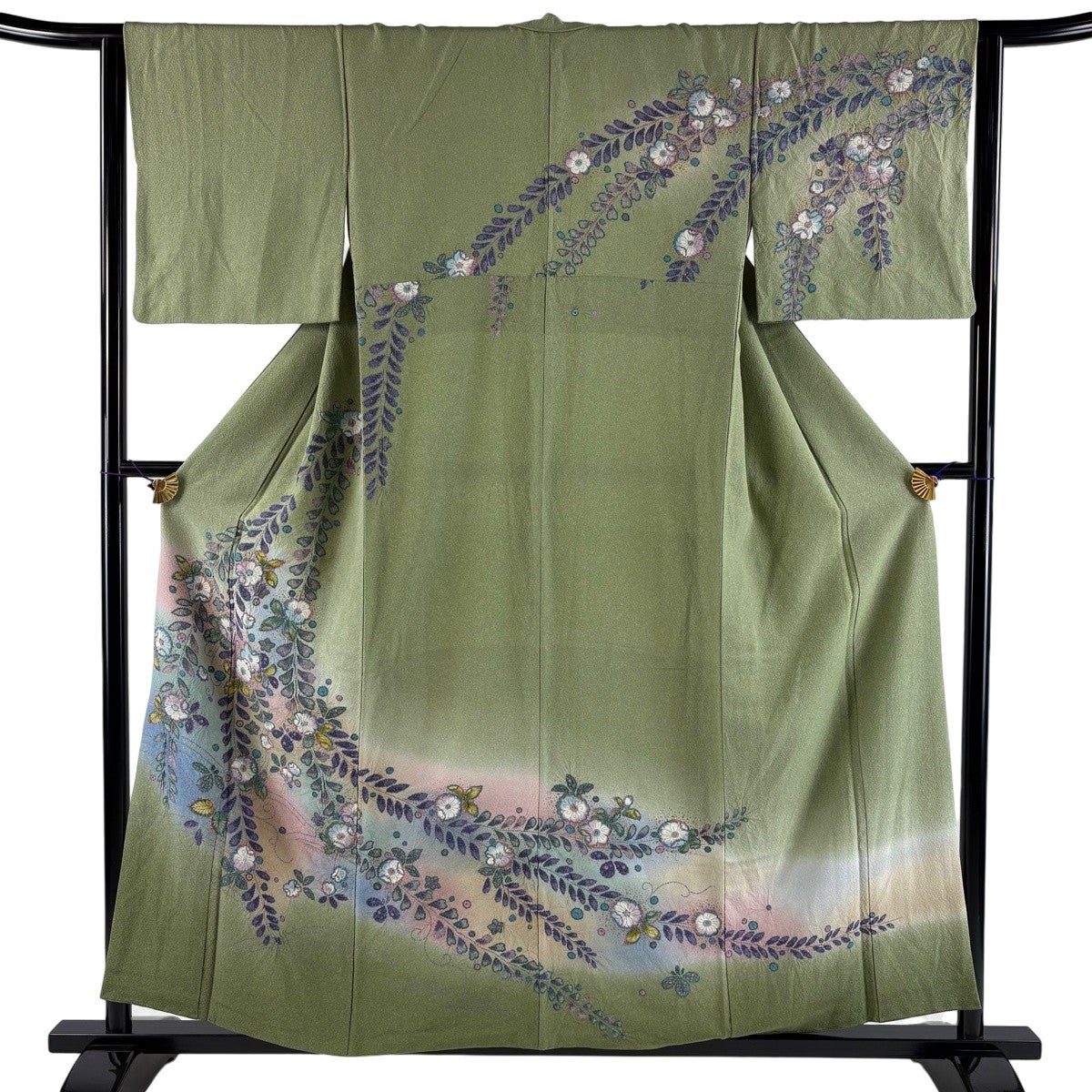 訪問着 身丈155.5cm 裄丈64.5cm M 袷 落款あり 花 紫 正絹 秀品｜中古