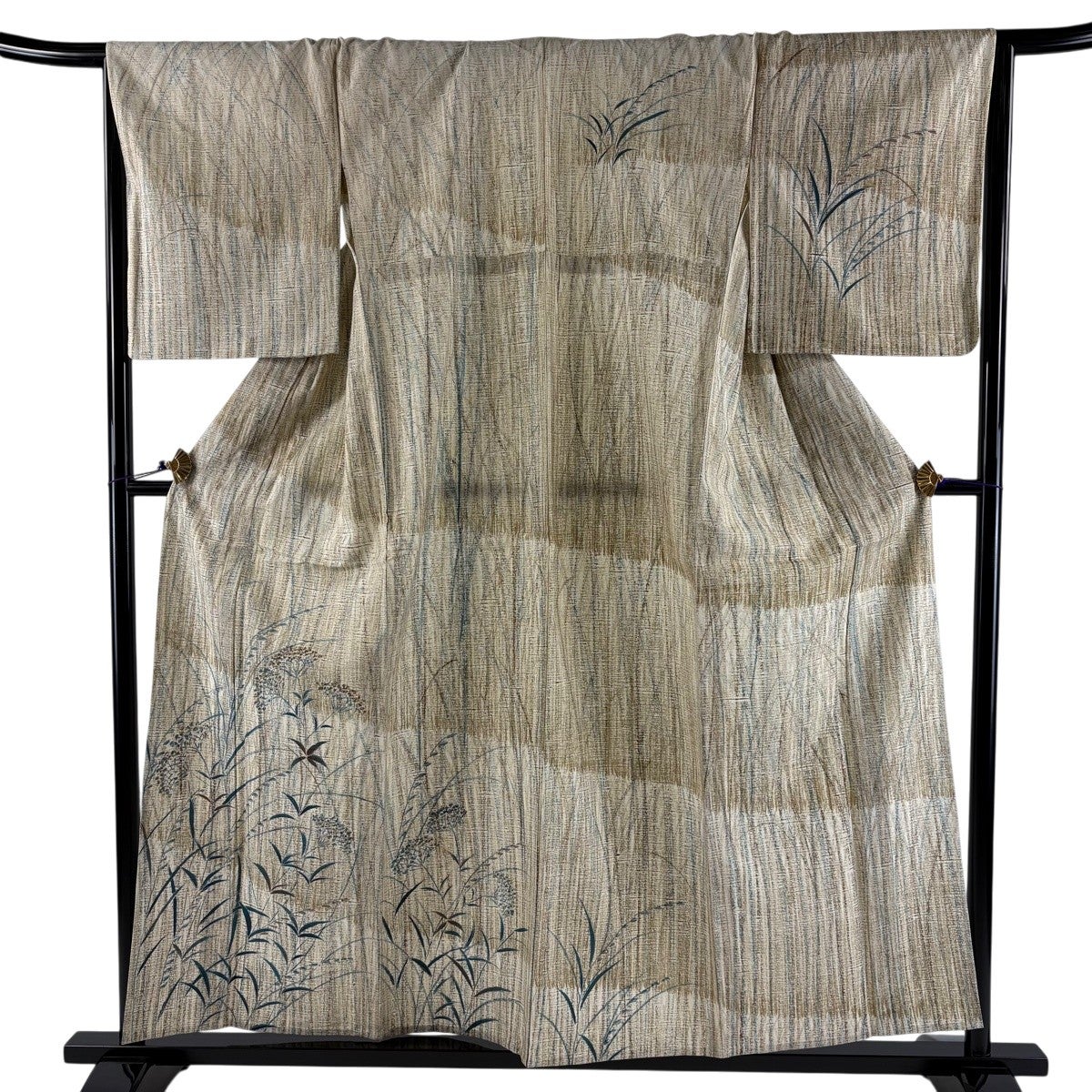 美品】 付下げ 身丈157cm 裄丈66.5cm M 単衣 紬地 草花 薄茶色 正絹