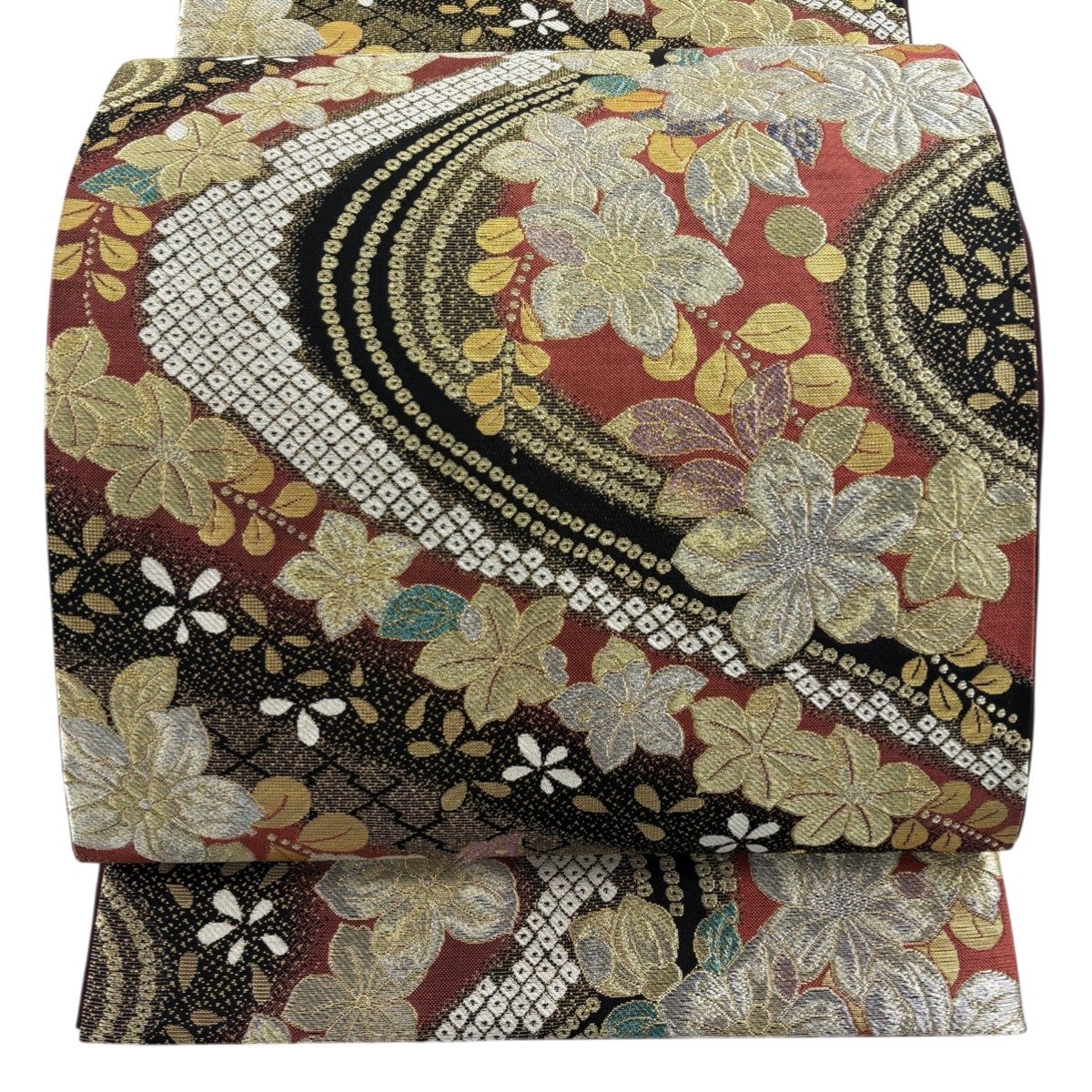 美品】 袋帯 秀品 桜 梅 金銀糸 刺繍 黒 全通 正絹｜中古・古着