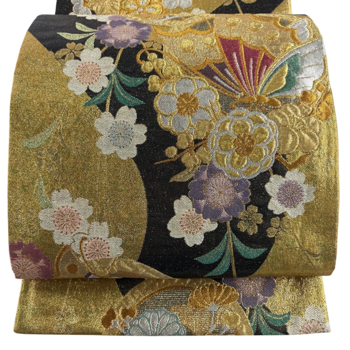 美品】 袋帯 秀品 蝶 桜 金銀糸 箔 金色 六通 正絹｜中古・