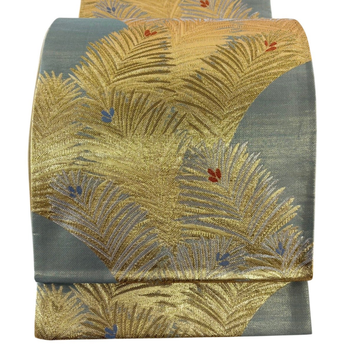 美品】 袋帯 秀品 草花 鳥 箔 金銀糸 薄緑 六通 正絹｜中古・古着