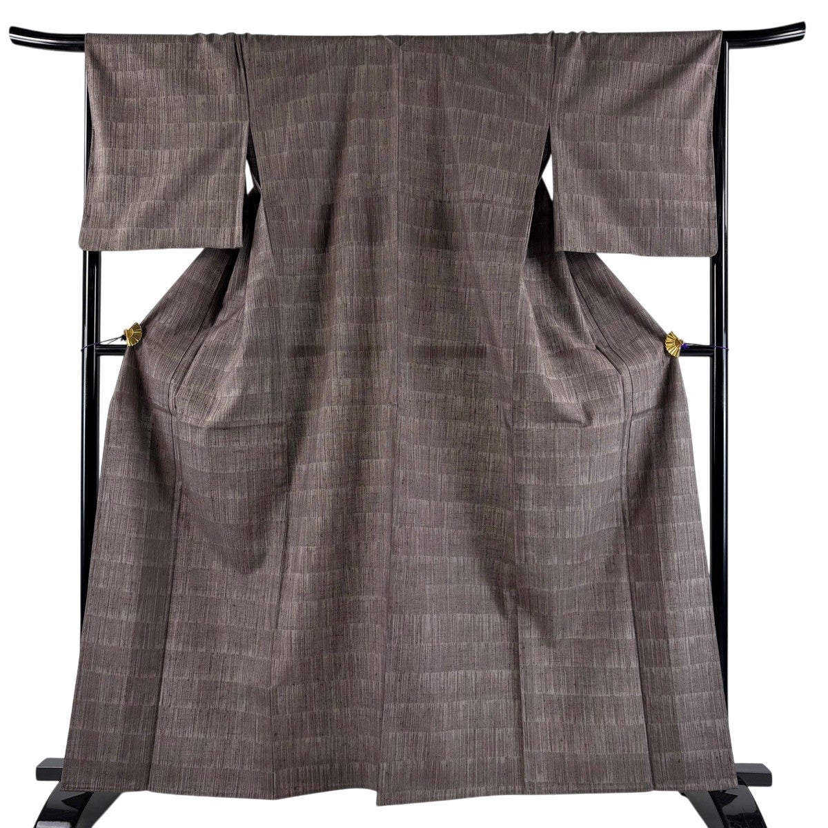 美品】 小紋 身丈162cm 裄丈67cm M 単衣 紬地 幾何学 灰茶 正絹 名品