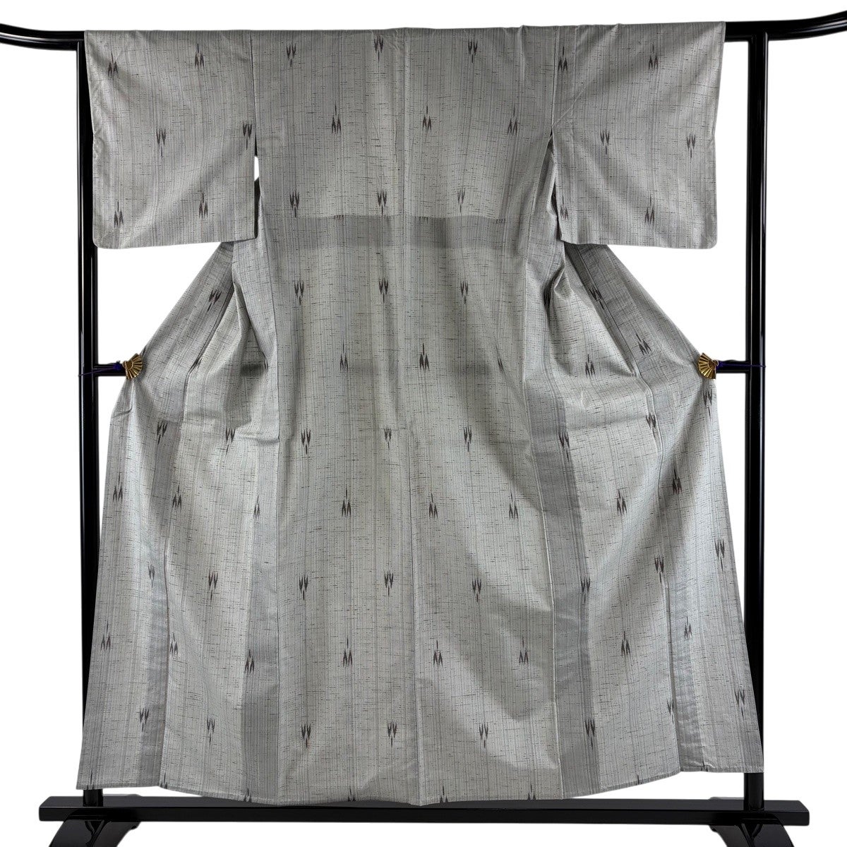 美品】 紬 身丈160cm 裄丈64cm M 単衣 燕 縦縞 紺色 正絹 名品｜中古