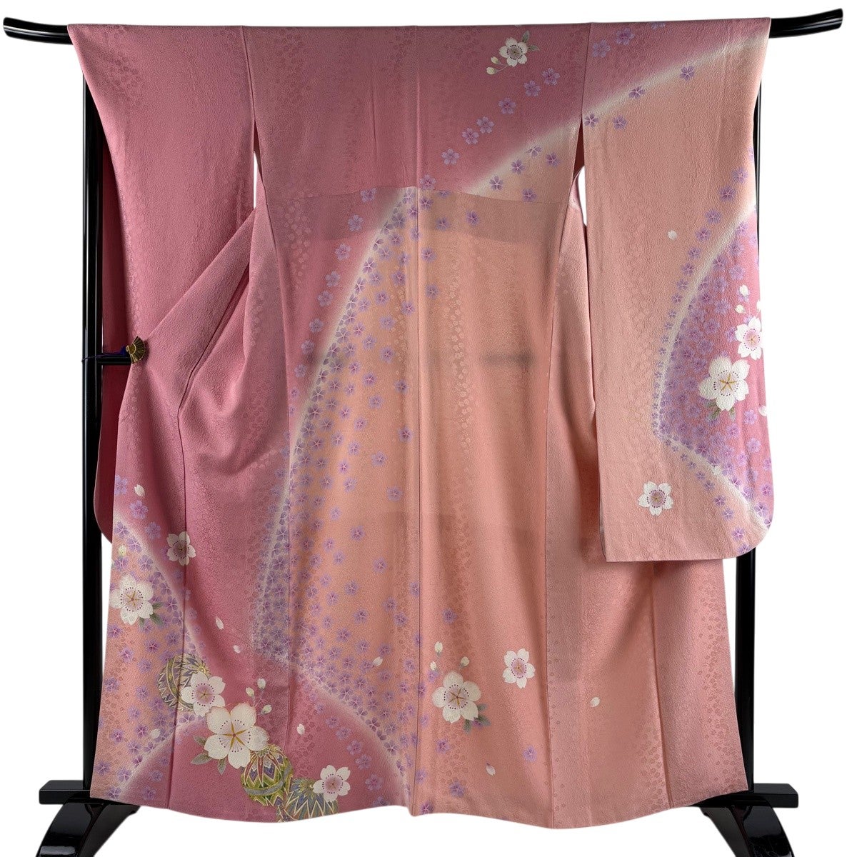 振袖 身丈157.5cm 裄丈65.5cm M 袷 蝶 桜 金彩 ぼかし ピンク 正絹 秀