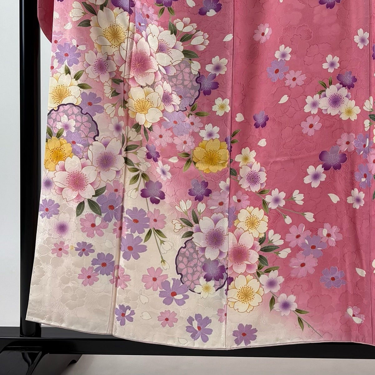 振袖 身丈156.5cm 裄丈64cm M 袷 やまと 雪輪 桜 箔 金彩 ピンク 正絹