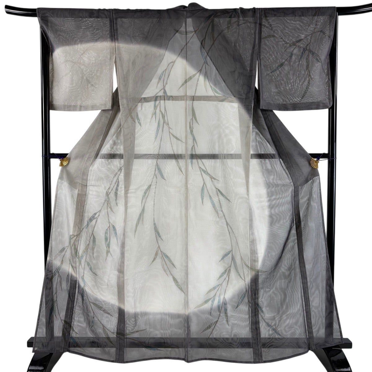 美品】 訪問着 身丈163cm 裄丈68cm L 紗袷 葉柄 金彩 灰色 正絹 名品