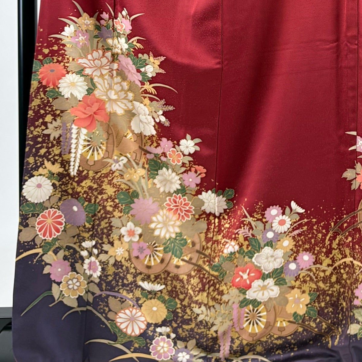 訪問着 身丈168.5cm 裄丈68.5cm L 袷 花車 牡丹 金彩 赤 正絹 秀品